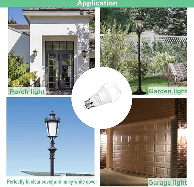 4 Pack Dusk to Dawn LED Light Bulbs 10W(75W Equivalent), 3000K Soft White 1100LM,E26 A19 Automatic Sensor Bulb, Built-in Photocell Detector for Garage Door, Porch, Outdoor Lighting(Non-Dimmable)