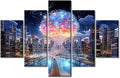5 Pieces City Smart Brain Canvas Wall Art for Living Room Human Brain Energy Large Wall Art Brain Nervous System Modern Artwork Print On Canvas Ready to Hang for Bedroom Office (60"Wx40"H)