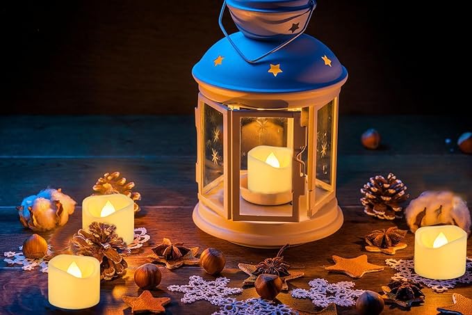 CANDLE IDEA 12 PCS Flameless Timer Tea Lights Candles, 6 Hours On and 18 Hours Off Per Cycle, Battery Operated Flickering LED Tealight Votive with Timer for Outdoor Halloween Pumpkin Decorations