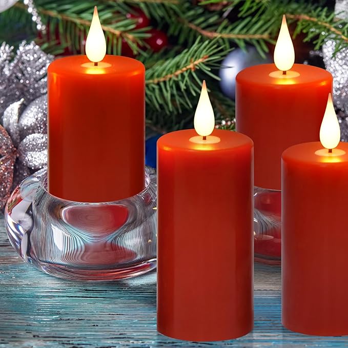 Nancia Flameless Battery Operated Flicking Candles:9pack Red Remote Control Realistic Wax Pillar LED Candle with 10-Key Cycling 24 Hours Timer for Home Decoration Wedding Birthday Party