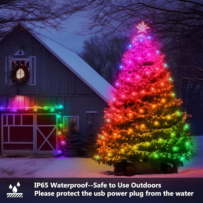 dalattin Led Christmas Lights 65.6ft, Smart IIC RGB Fairy Lights 200 LEDs, IP65 Waterproof, APP Supports Music Sync, Christmas Decorations, Indoor and Outdoor Fairy Lights with App and Remote Control