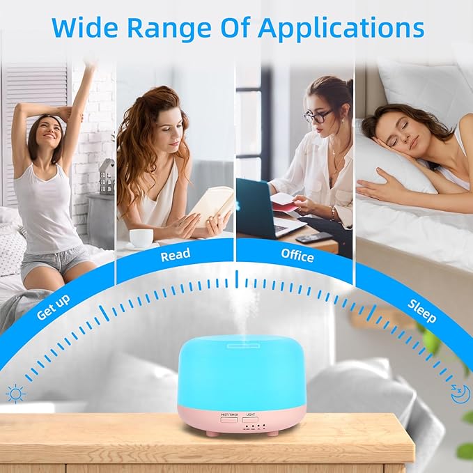 300ML Essential Oil Diffuser, Cool Mist Small Diffuser with Remote Control, 7 Color Changing LED Light, 4 Timer Settings,Waterless Safety Shut Off, for Bedroom, Room, Office(Pink)