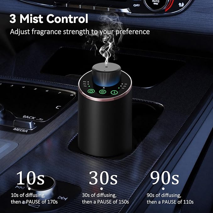 Waterless Essential Oil Diffuser Aromatherapy Scent Diffusers for Home Large Room, Bedroom, Car, Office, Desk, Battery Operated Mini Portable Air Freshener, 3 Countdown Timers & 3 Mist Levels