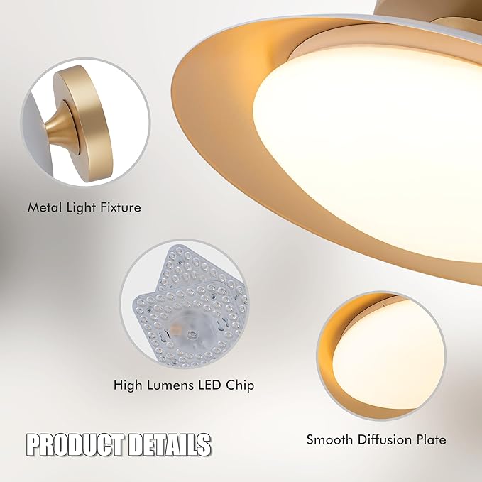 FTL Modern LED Semi Flush Mount Ceiling Light Fixture with Remote 5CCT 2700K-6500K Dimmable Mid Century White LED Ceiling Lights 11.8in Close to Ceiling Light Fixture for Kitchen Hallway Laundry Room