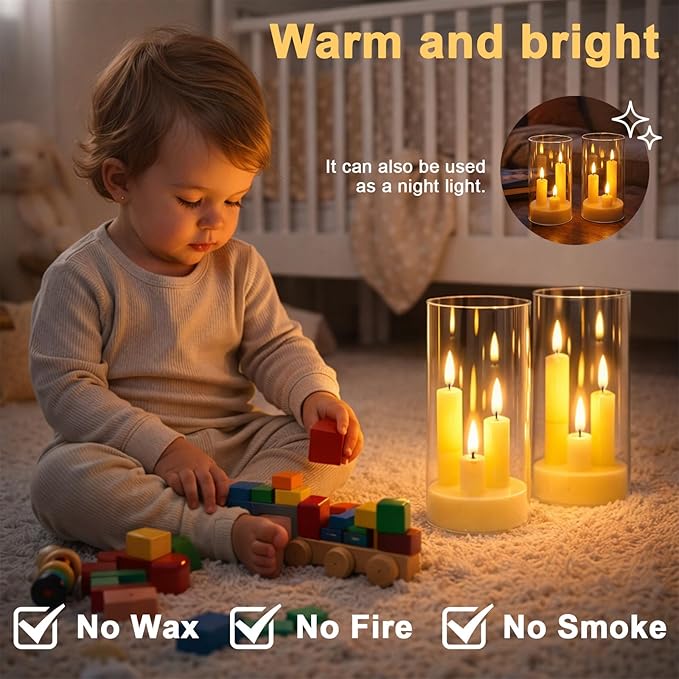 Flameless 3-in-1 Cone Candle with Remote & Timer, Battery-Operated LED Candle with 3D Flickering Wick, Acrylic,for Home Decor, Holiday Parties & Wedding Centerpieces(2pcs)