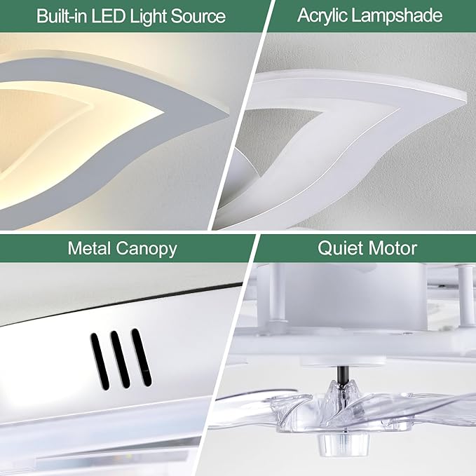 Modern Ceiling Fan with Light and Remote, Low Profile Ceiling Fans with Lights, 32 Inch Flush Mount Ceiling Fan with 3 Light Color 6 Speeds, Fandelier Ceiling Fan for Living Room, Dining Room