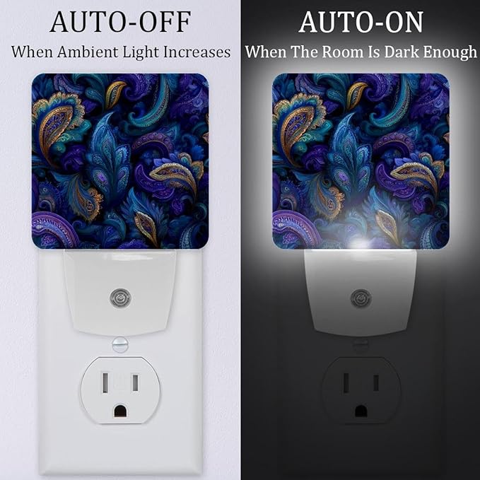 2 Pack Swirls Floral Elements Ornamental (2) Led Night Lights, Auto Dusk-to-Dawn Sensor Night Light Lamp Plug-in Home Decorative