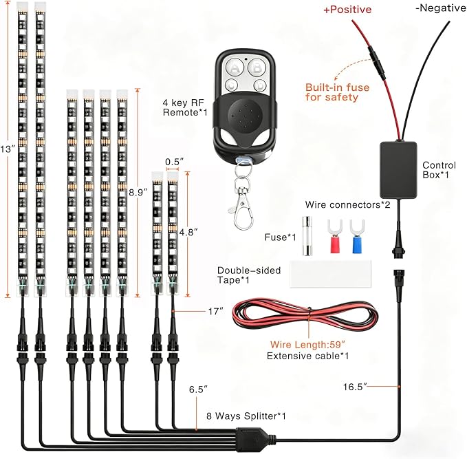Nilight 8PCS Motorcycle RGB Led Light Kit Waterproof Multi-Color Atmosphere Lights Lamp with 4Key RF Wireless Remote for Harley Davidson Honda Kawasaki Suzuki, 2 Years Warranty (TL-42)