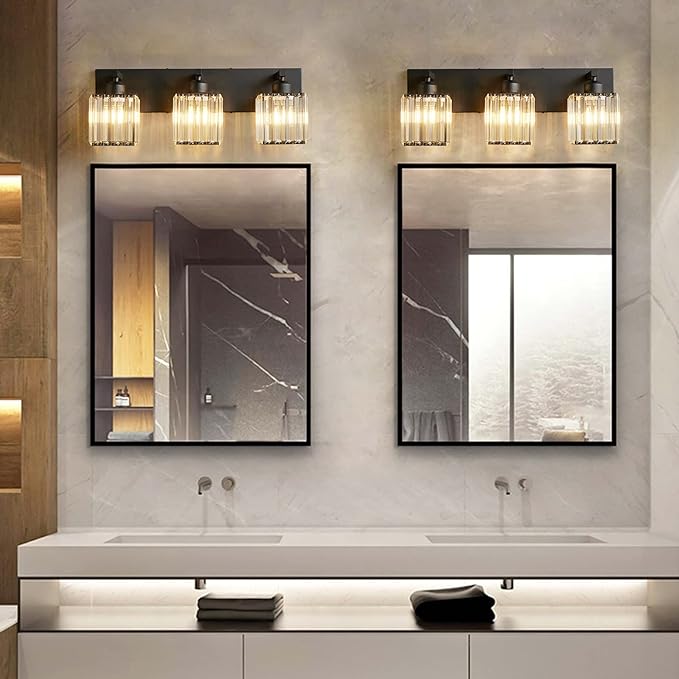 19.5" KnurledBrassWallSconcesSetof2,BronzeBathroomVanityLightFixtureswithWaterRipplesGlassTube,ModernLampforBedroom,LivingRoom,Hallway,Staise,Mirror,Kitchen