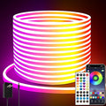 65.6FT LED Neon Rope Lights,24V RGB LED Neon Lights with Remote/APP Control,IP65 Waterproof Flexible Neon LED Strip Lights for Bedroom Room DIY Decoration（with Snap &Screws）