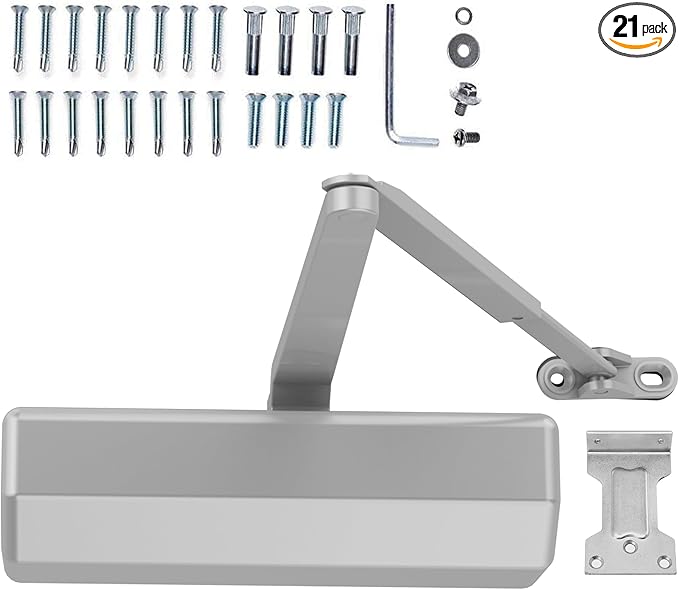 Automatic Door Closer Heavy Duty Hydraulic Aluminum Alloy Surface Mounted Home Door Closer Commerical UL 3-Hour Fire Rating ANSI Grade 1 Adjustable Speed Spring Size 2-5 Door Weight 44-330 Lbs