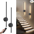 Motion Sensor Battery Operated Wall Sconce Set of Two - Modern Rechargeable Wireless Wall Lights with Remote Control, Dimmable, 3000K/4000K/6000K, Timer for Living Room, Hallway, 23.6 Inch, Black