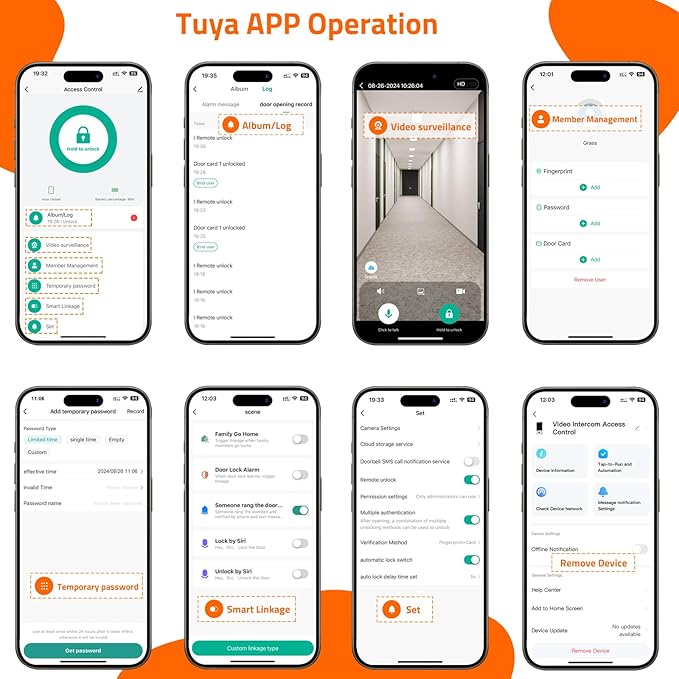 Smart WiFi Video Intercom & Doorbell Tuya Access Control System, All-Metal Fingerprint Keypad 1080P Night Vision Camera, Video Monitoring, Fingerprint/Password/Card/Tuya APP Remotely Unlock