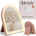 Kitsch Arch Desk Vanity Mirror with Lights, LED Makeup Surface, Touch Sensor Dimmable Warm Neutral Cool Glow, Rechargeable Desk Mirror with Kickstand for Travel - Terracotta