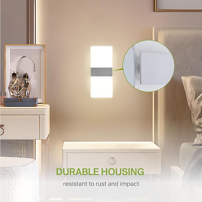 ASD 12 Inch Indoor LED Wall Sconce - 12W 2700K-5000K Dimmable Brushed Nickel Wall Sconce Lights for Living Room, Bedroom, Bathroom, Hallway - Modern Wall Sconces Hardwired, UL Interior Light, Set of 2