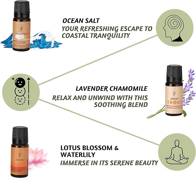 Folkulture Fresh Essential Oils Set for Diffuser | Aromatherapy Oils Set for Meditation, Relaxation, Reset & Mindful Living | 6 Scents – Lavender, Palo Santo, Ocean Salt, Sandalwood & More