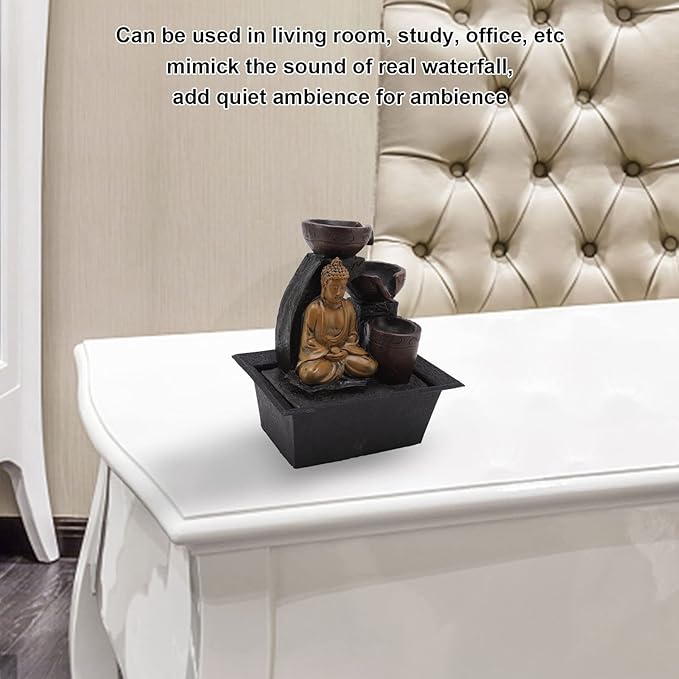 Buddha Water Flowing Synthetic Resin Waterfall Lights Home Office Desktop Serene Ambience Colorful Light Living Room Study Rustproof Weather Resistant