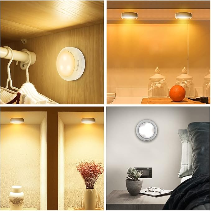 HOLKPOILOT Puck Lights with Remote Control, Under Cabinet & Counter Lighting, Battery Operated,Wireless Stick On Lights White (6pack)