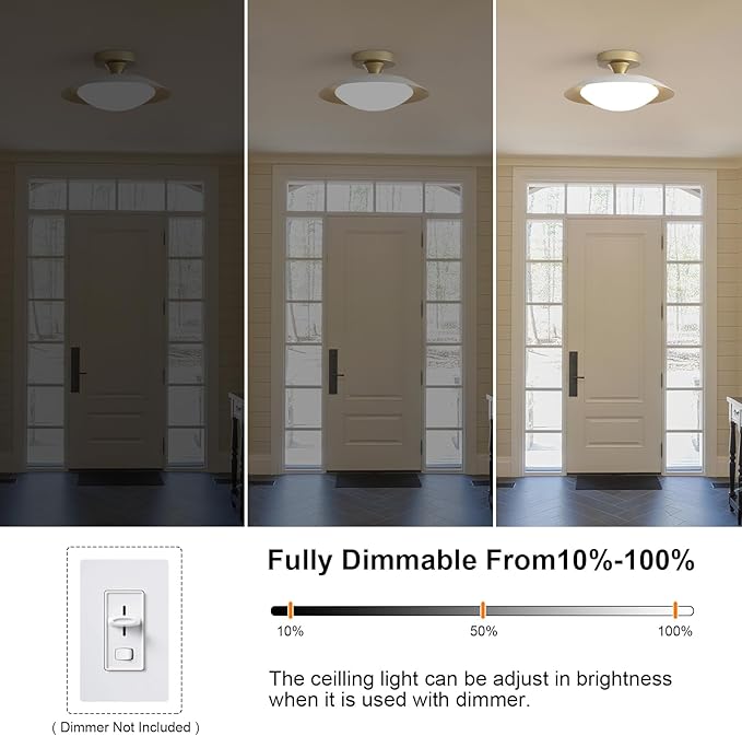 Dimmable Mid Century Modern Ceiling Light Fixtures Flush Mount, White and Gold LED Small Ceiling Light,11.8in 5CCT Kitchen Lighting Fxiture with Acrylic Shade for Hallway Bedroom Entryway Laundry Room
