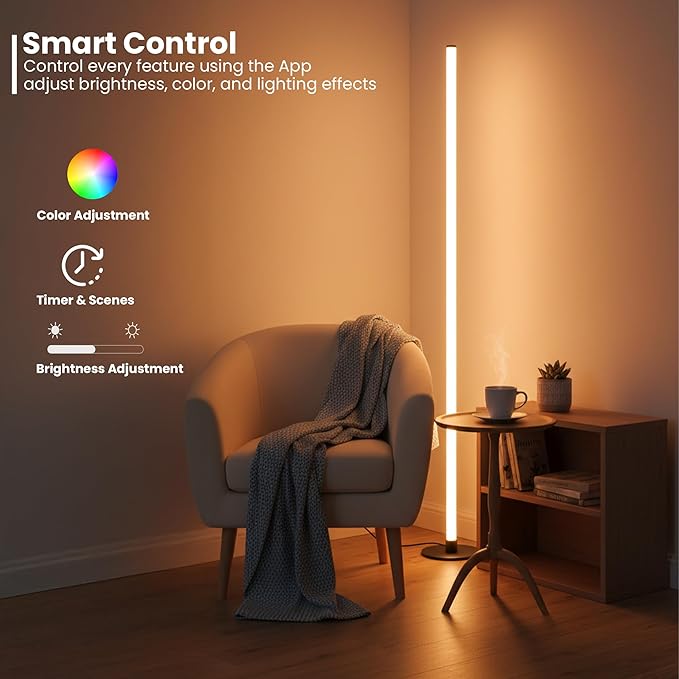 Smart RGBIC Corner Floor Lamp with App & Remote Control, Music Sync LED Ambient Light,16 Million DIY Colors,1500 Lumens 80+ Scenes, Color Changing Standing Lamp for Living Room, Bedroom & Gaming Setup
