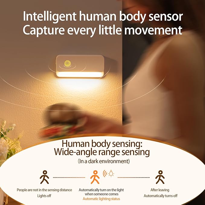3 Pack Motion Sensor Night Light, Rechargeable Stair Lights Indoor, Warm White Motion Sensor Light Indoor, Battery Operated Night Light for Hallway, Stairway, Bathroom, Bedroom, Kitchen