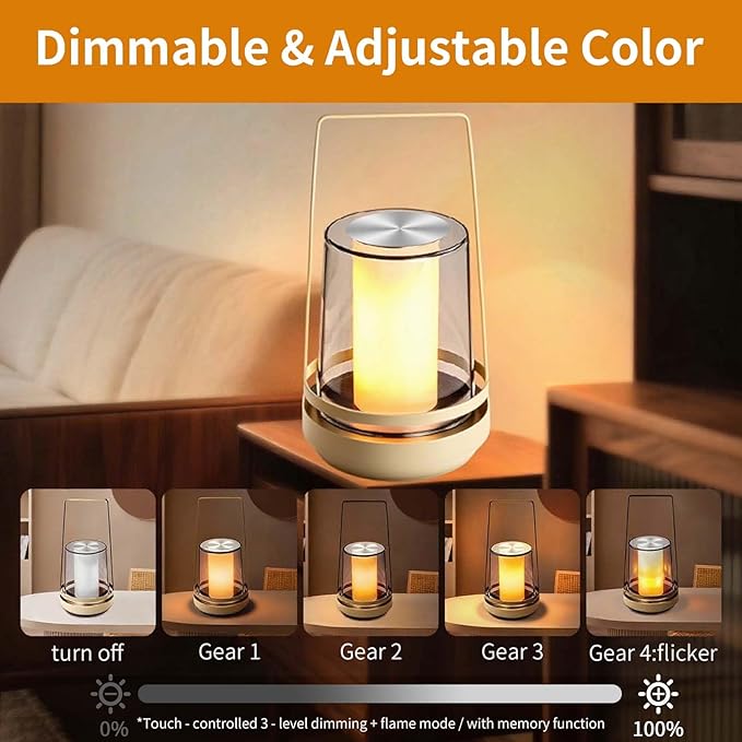 Gold Decorative Table Lamp with Elegant Light Effects - Rechargeable Touch Lamp, Tap for Romantic Flame & Sparkle, Luxury Ambient Light for Living Room, Dining, Wedding Gift