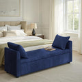 59.5" Modern Storage Ottoman Bedroom Bench, End of Bed Bench with Arms and Throw Pillows, Footrest Stool for Living, Dining Room, Entryway and Hallway, Navy
