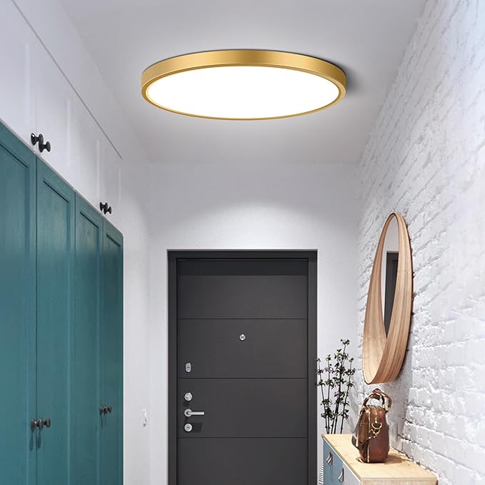 9Inch LED Flush Mount Ceiling Light Fixture, 18W(180W Equivalent), 1800LM, 5000K Daylight White, IP40, Flat Modern LED Ceiling Lights for Bedrooms, Living Rooms, Bathrooms, Stairwells, etc.(Gold)