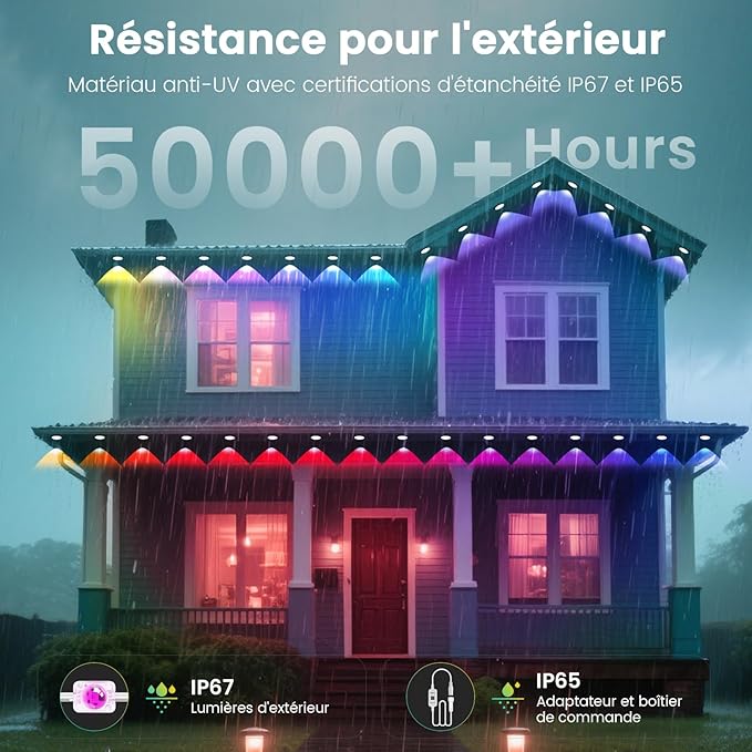Permanent Christmas Lights Outdoor, DIY App & Bluetooth Music, Waterproof Ip65, 200 Ft Permanent Outdoor Lights for Soffit Fence Garage Landscape Patio.