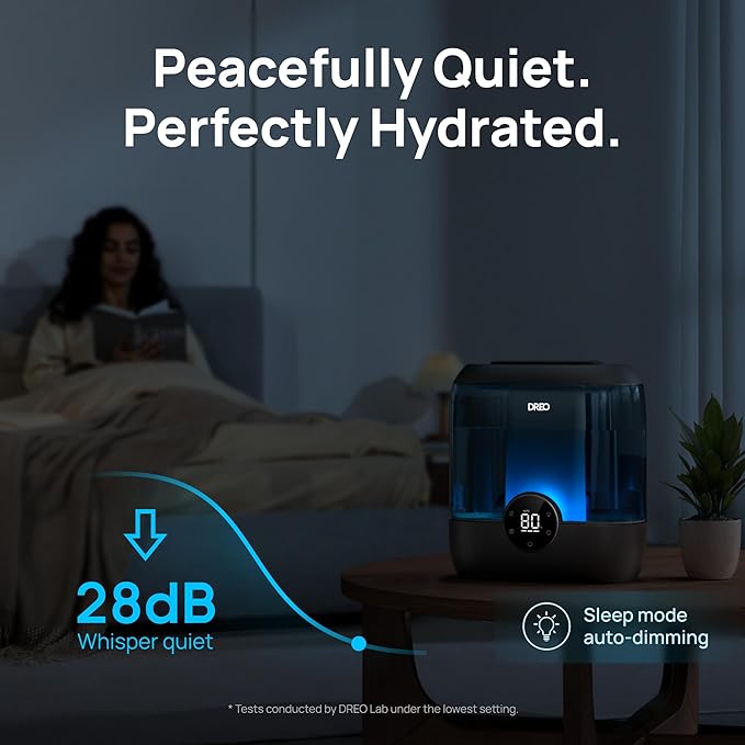 DREO 6L Top Fill Humidifiers for Bedroom, 60H Runtime, 28 dB Quiet Supersized Cool Mist Humidifiers for Large Room, Ultrasonic Humidifier for Home, Plant, Baby, Night Light, Indoor