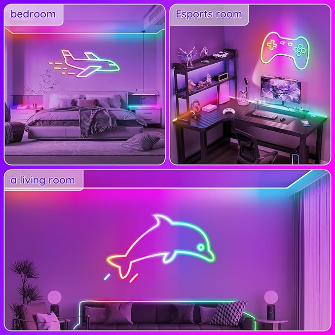 16.4FT LED Neon Rope Lights Waterproof with Smart App Control Remote,DIY Scene Modes,Music Sync hronization,Eaves Lights for Garden Decor,Deck,Christmas