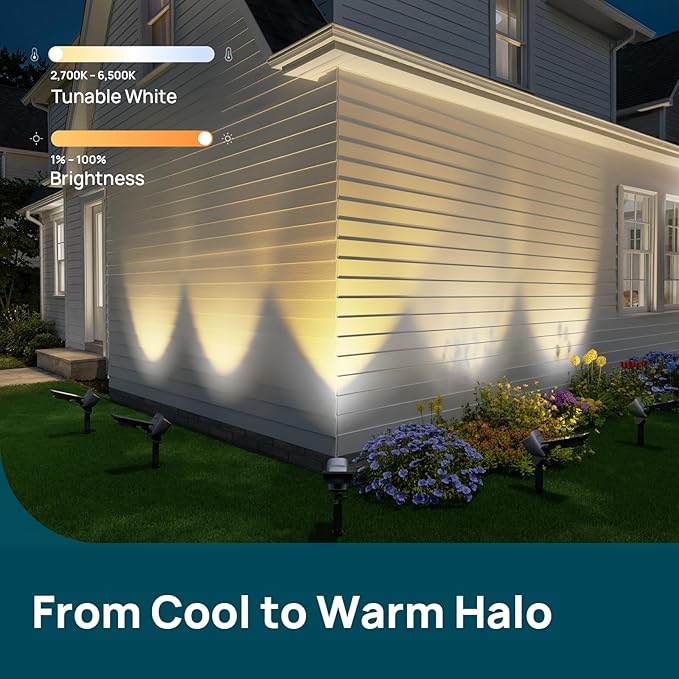 Linkind Smart Solar Lights Outdoor Waterproof SL6C, Dual-Ring Solar & USB Charging Solar Spotlights Outdoor Waterproof IP66, Color Changing Spot Light for Yard, Tree, Landscape, House, 4 Pack
