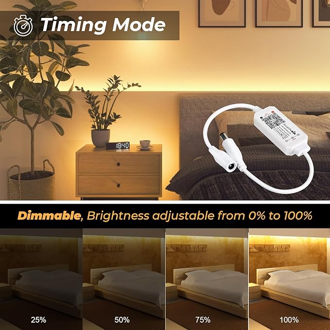 Sumaote Single Color LED Strip Lights WiFi Controller, Compatible with Android iOS Works for 5050 3528 COB LED Light Strips, 12V-24V, Voice Control, Dimmable, Timing Function