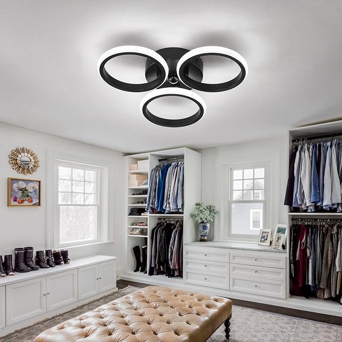 ZGLAOJT Led Motion Sensor Light Indoor 24w Semi Flush Mount Ceiling Light Fixture Black 6000k Modern White Light for Hallway Porch Stair Closet Laundry.