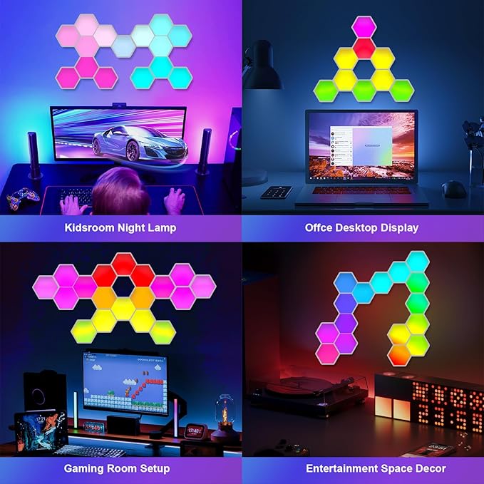 Smart Hexagon Light 8 Pack - APP+Remote Control, Music Sync RGB Wall Panels for Gaming Room, Bedroom Beige
