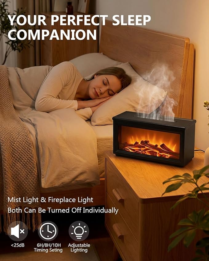 Essential Oil Diffuser, 7-Color Fireplace Fire Flame Aromatherapy Humidifier, 280ml Ultrasonic Aroma Diffuser Valentine's Day Gift with Time Sets and Remote Control for Bedroom Home Yoga Office