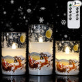 Wondise Santa Claus Glass Flameless Candles Remote and Timer, Battery Operated Real Wax LED Flickering Pillar Candles White Cold Light Window Christmas Holiday Decor D3 x H4, 5", 6"