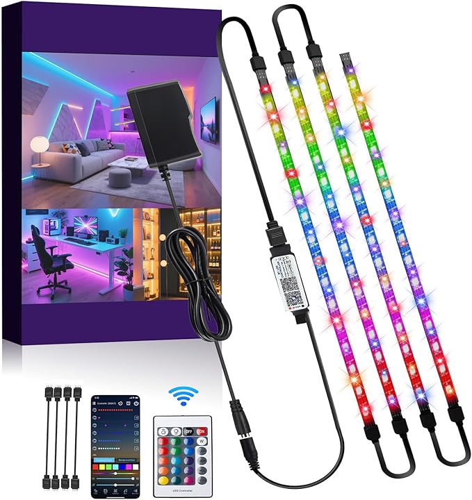 LED Strip Lights, 11.8FT (4x1.0FT Pre-Cut) RGB 5050 Color Changing Small LED Light Strip with Remote & APP Multi-colorfor Strip Lights for TV Backlight Bed Cabinet Shelf Display 48 LEDs