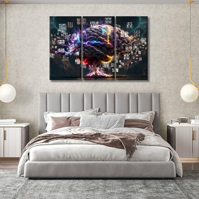 Large Canvas Wall Art Brainstorming Picture Posters for Home Wall Decor, AI Pictures Print on Canvas Wall Art for Bedroom Office Wall Decor Framed and Stretched Ready to Hang 20x40inchx3