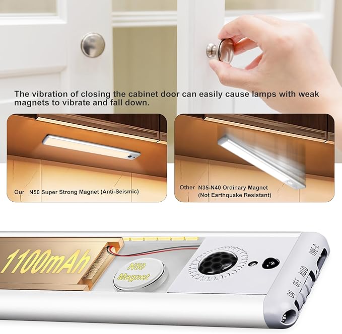HL Under Cabinet Lighting, LED Motion Sensor Light Indoor, Rechargeable Closet Lights Wireless, Magnetic with Remote Dimmable Under Counter Lights for Kitchen Stairs Warm White 2Pack