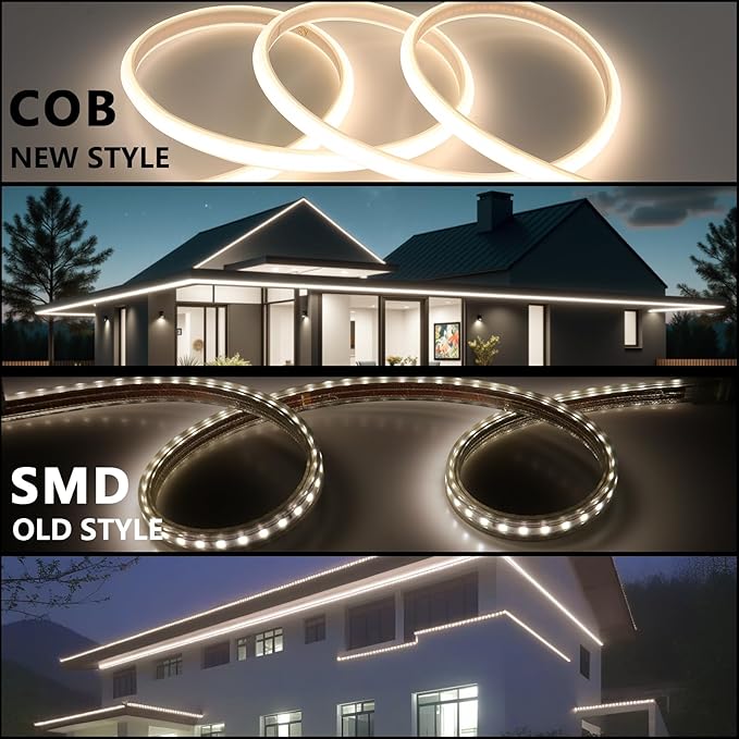 AC 110V COB LED Strip Lights 98.4ft, 4000K Natural White LED Rope Light Outdoor Waterproof, 10W/M CRI 90+ Flexible Cuttable, for Bedroom, Living Room, Garden, Commercial, House