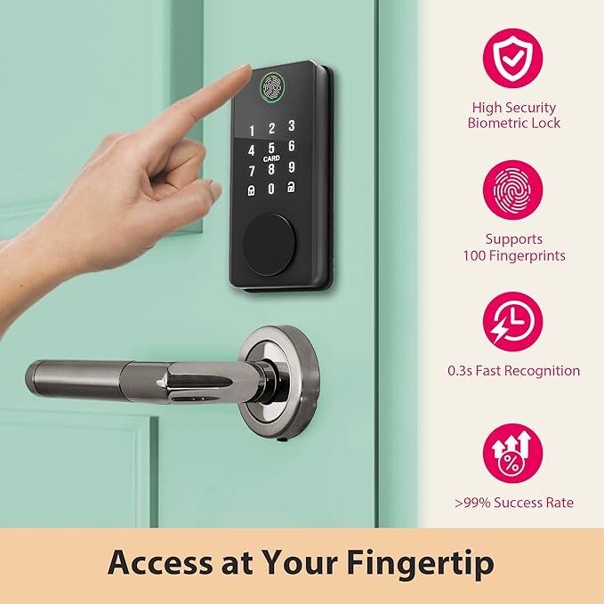 Smart Door Lock Deadbolt with Digital Keypad, Keyless Entry and Fingerprint Lock for Front Door, Bluetooth Electronic Lock with APP Control, Anti-Peeping Password