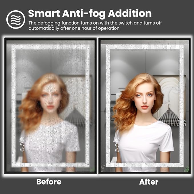 Amorho LED Bathroom Mirror, 72" X40" Front Light and Backlit, Black Framed, Stepless Dimmable, Anti-Fog, Shatter-Proof, Memory, 3 Colors, Double LED Vanity Mirror