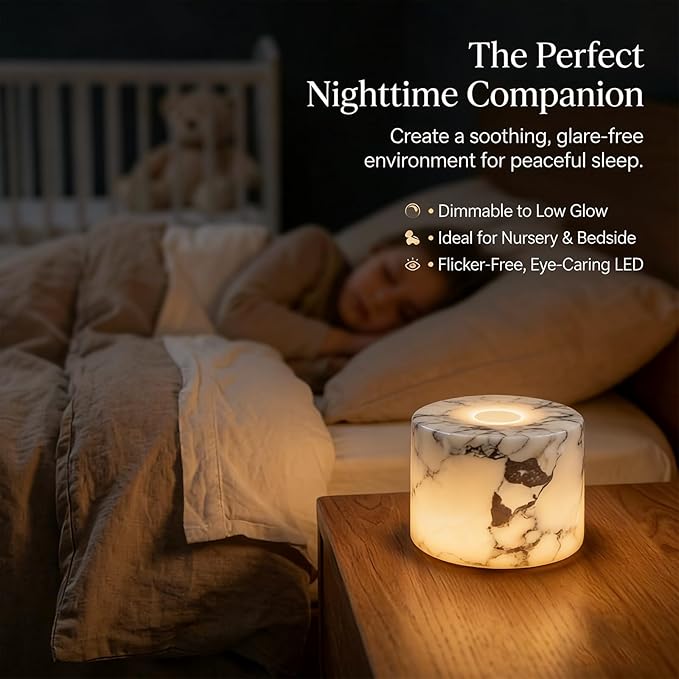 DDRIC Marble Lamp Night Light Touch, Onyx Marble Touch Light with Tap Control, Dimmable Rechargeable Marble Table Lamp for Bedside Table Desk Bedroom Night Light Decor (1PC)