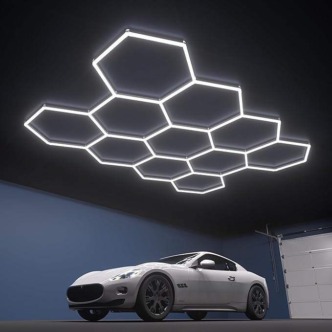 Hexagon Garage Lights, 11-Hex Lights Garage, Led Hexagon Lights, 460w, 55200lm, 5000k Ultra Bright, Modular Honeycomb Shop Light for Gym Lighting, Car Detail Lighting, Warehouse