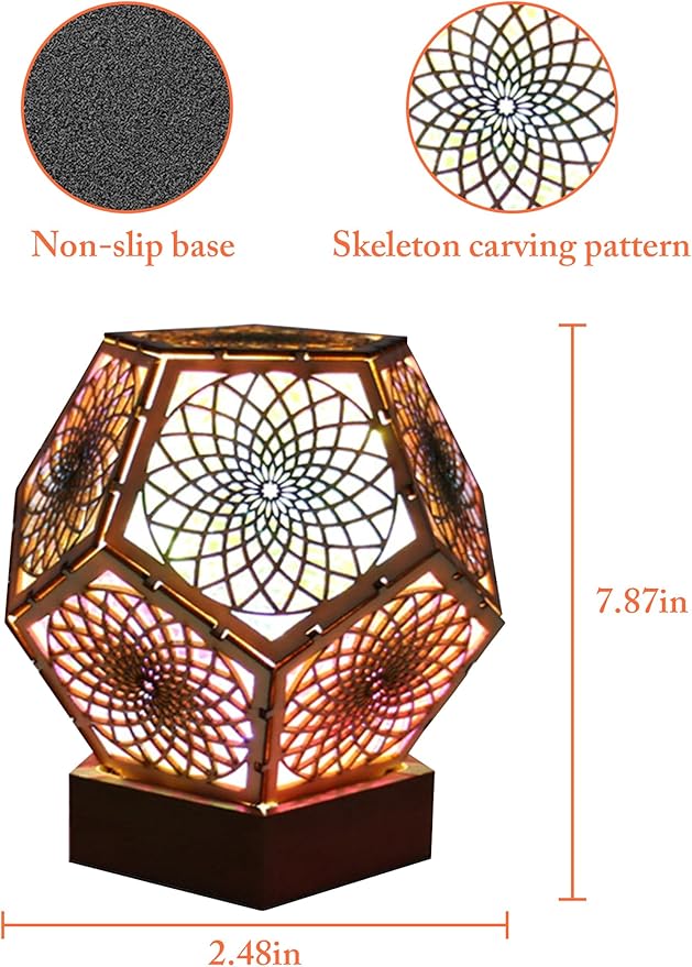 Starlight Projector Lamp,Boho Ambient Lighting Infinity Dodecahedron Art Night Light, Wooden Colorful LED Lights for Bedroom Vintage Room Decor Aesthetic Unique Gifts (Pentagonal)