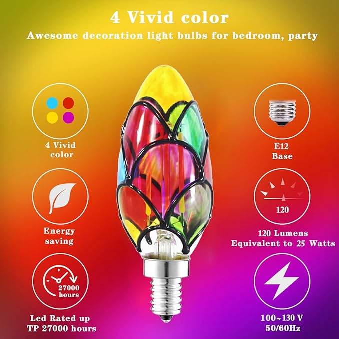 I-SHUNFA Edison Glass LED Light Bulb C35, E12 Standard Base 3.5 Watts Heatless C35 LED Light Bulbs for Home Party, Recreation Room,Balcony,Garden,Christmas Decoration 2 Pack
