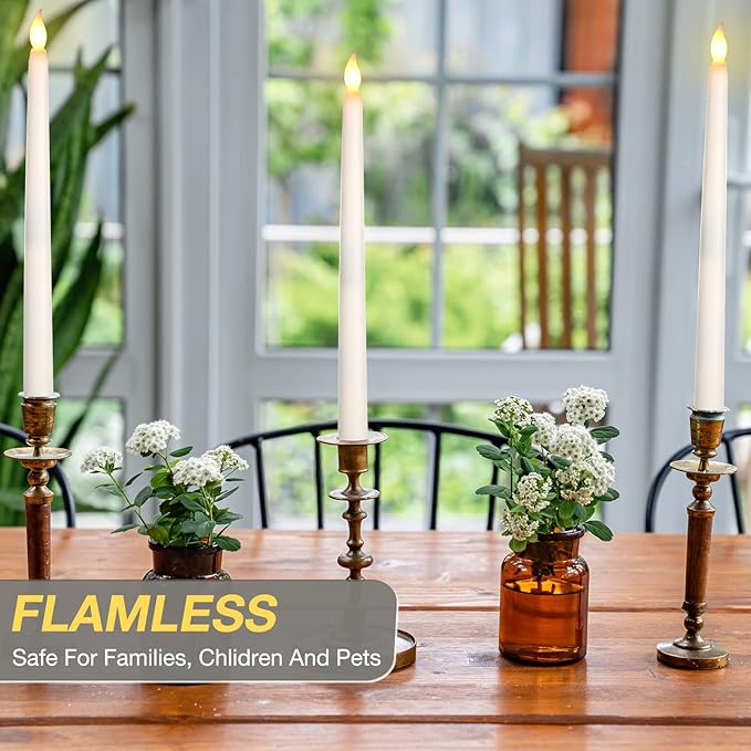 Tuanse 24 Pack Flameless Flicker Taper Candles Bulk with Remote and Timer, Battery Operated LED Warm White Taper Candles Light for Home Wedding Decoration Gifts (Beige,11 Inch)