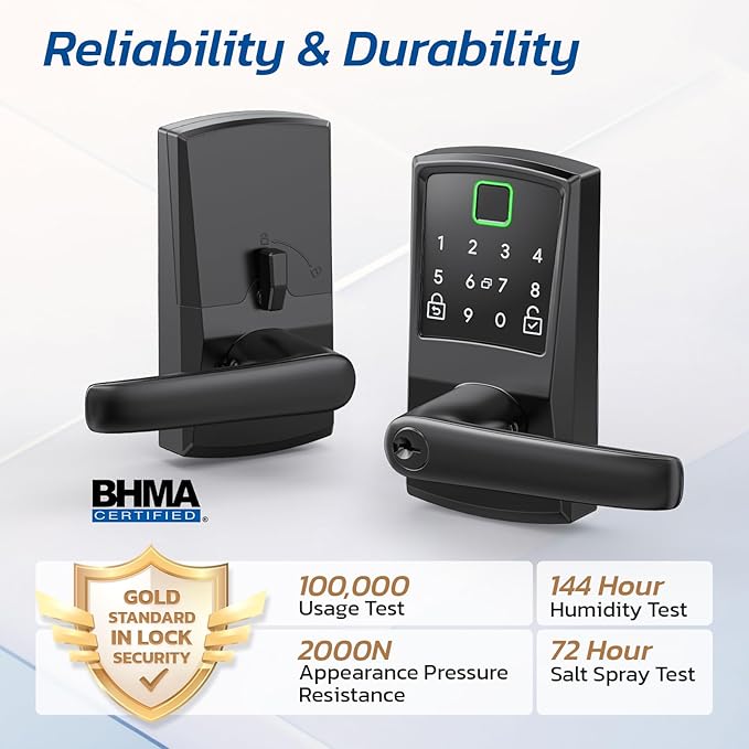 Keypad Smart Door Lock with Handle, Fingerprint Keyless Entry Digital Lock for Front Door,Nyboer Electronic Code Knob, Matte Black, Modern Style, Easy Installation,Deadbolt Alternative