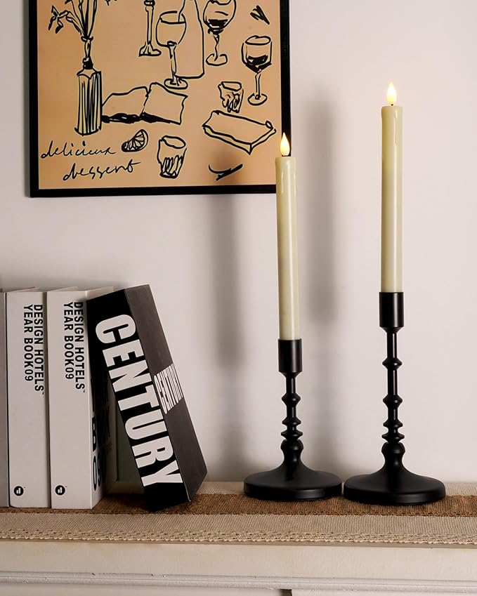 Homemory 2/3/6 Pack Flameless Taper Candles, No Remote, Realistic Flickering Battery Operated Candlesticks, Ivory LED Plastic Candle Safe for Weddings, Table Decor, Christmas, and Halloween(Set of 2)